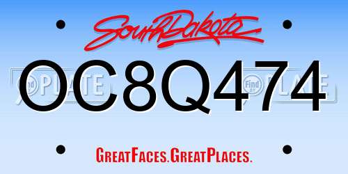 OC8Q474 South Dakota License Plate