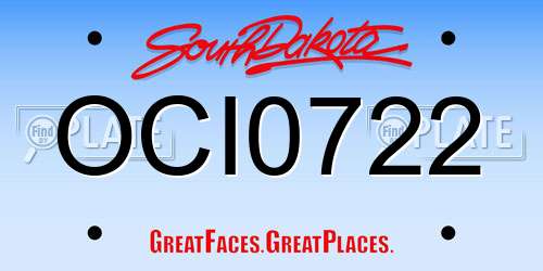 OCI0722 South Dakota License Plate