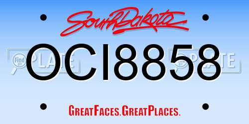 OCI8858 South Dakota License Plate