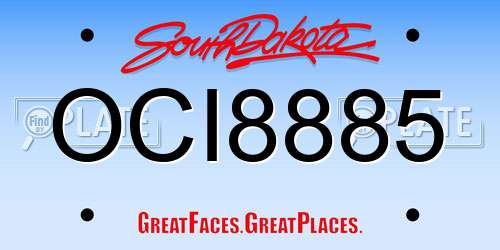 OCI8885 South Dakota License Plate