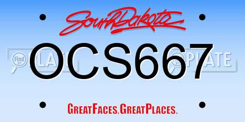 OCS667 South Dakota License Plate