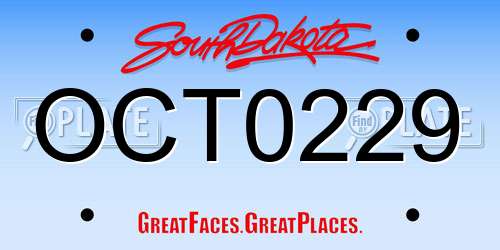 OCT0229 South Dakota License Plate