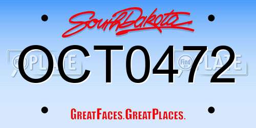OCT0472 South Dakota License Plate