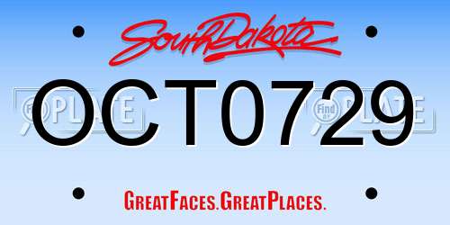 OCT0729 South Dakota License Plate
