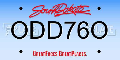 ODD76O South Dakota License Plate
