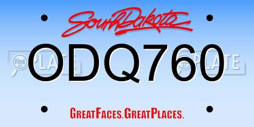 ODQ760 South Dakota License Plate