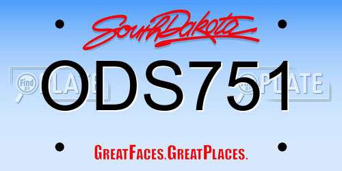 ODS751 South Dakota License Plate