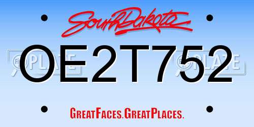 OE2T752 South Dakota License Plate