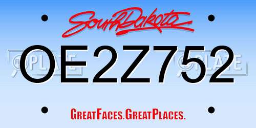 OE2Z752 South Dakota License Plate