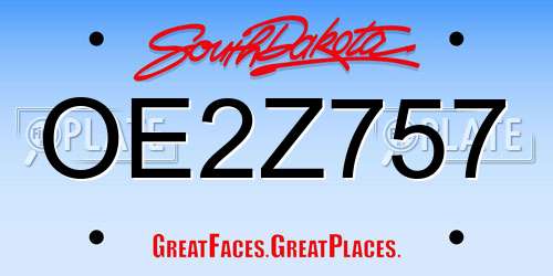 OE2Z757 South Dakota License Plate