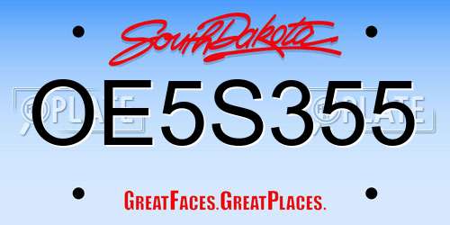 OE5S355 South Dakota License Plate
