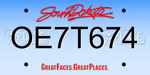 OE7T674 South Dakota License Plate