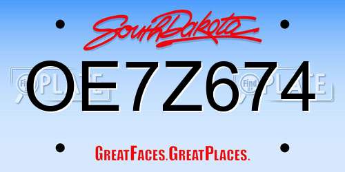 OE7Z674 South Dakota License Plate