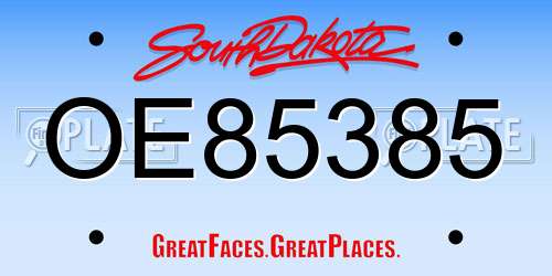 OE85385 South Dakota License Plate