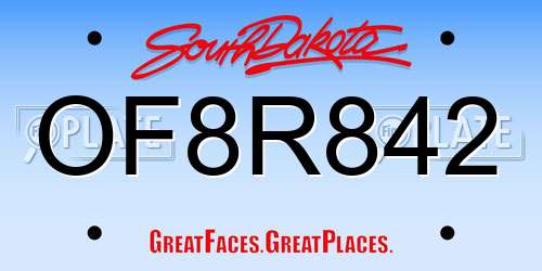OF8R842 South Dakota License Plate