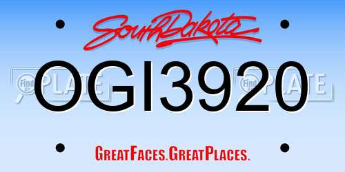 OGI3920 South Dakota License Plate