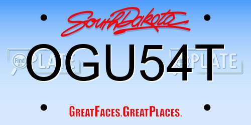 OGU54T South Dakota License Plate