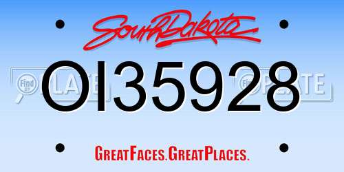 OI35928 South Dakota License Plate