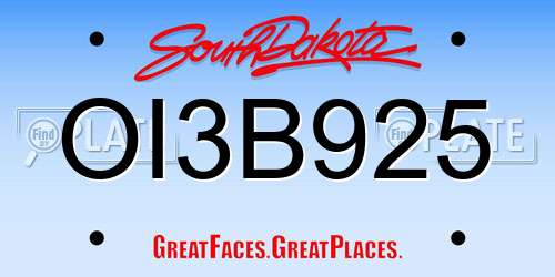OI3B925 South Dakota License Plate