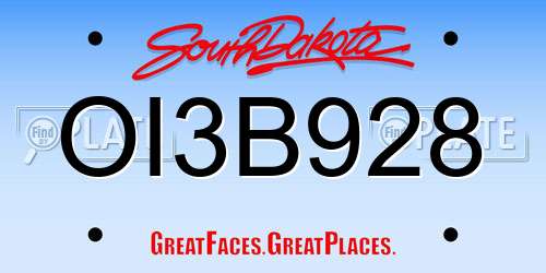 OI3B928 South Dakota License Plate