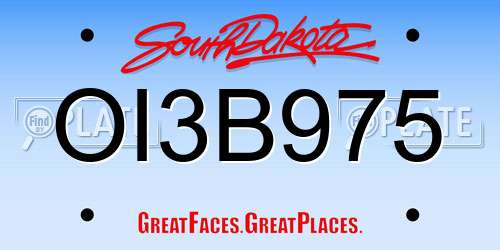 OI3B975 South Dakota License Plate