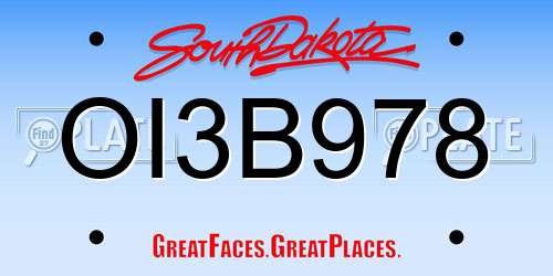 OI3B978 South Dakota License Plate