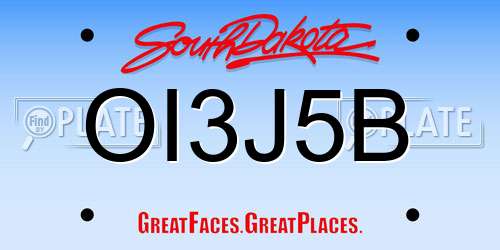 OI3J5B South Dakota License Plate