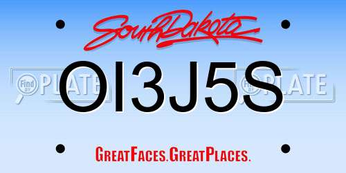 OI3J5S South Dakota License Plate