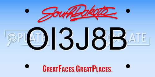 OI3J8B South Dakota License Plate