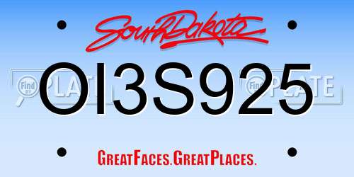 OI3S925 South Dakota License Plate