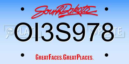 OI3S978 South Dakota License Plate
