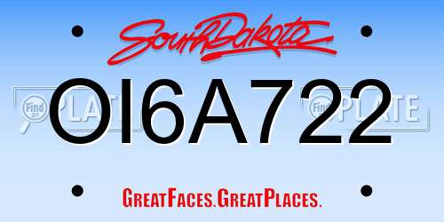 OI6A722 South Dakota License Plate