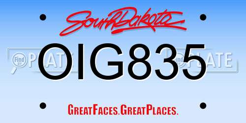 OIG835 South Dakota License Plate