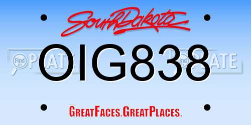 OIG838 South Dakota License Plate