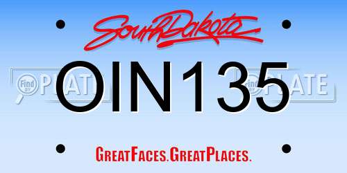 OIN135 South Dakota License Plate
