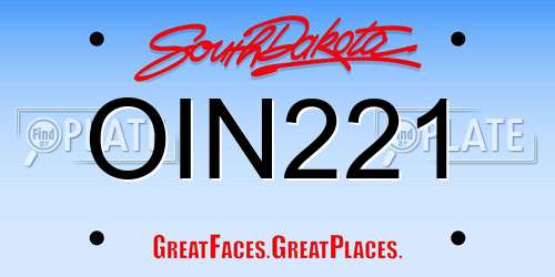 OIN221 South Dakota License Plate