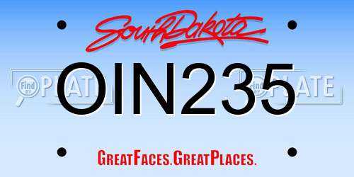 OIN235 South Dakota License Plate