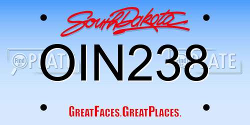OIN238 South Dakota License Plate