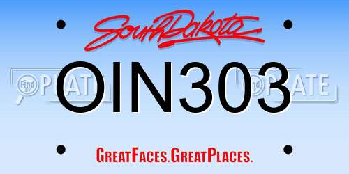 OIN303 South Dakota License Plate