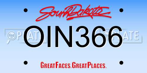 OIN366 South Dakota License Plate