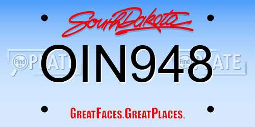 OIN948 South Dakota License Plate