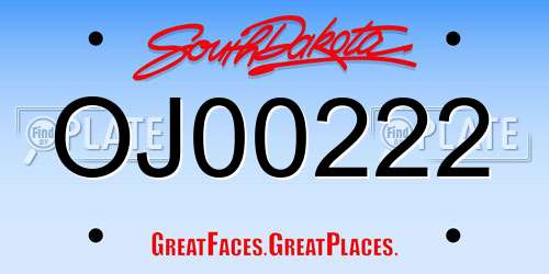 OJ00222 South Dakota License Plate