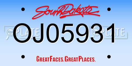 OJ05931 South Dakota License Plate