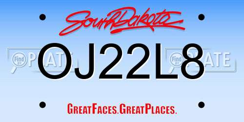 OJ22L8 South Dakota License Plate