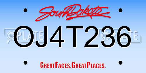 OJ4T236 South Dakota License Plate