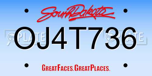 OJ4T736 South Dakota License Plate