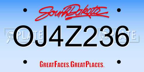 OJ4Z236 South Dakota License Plate