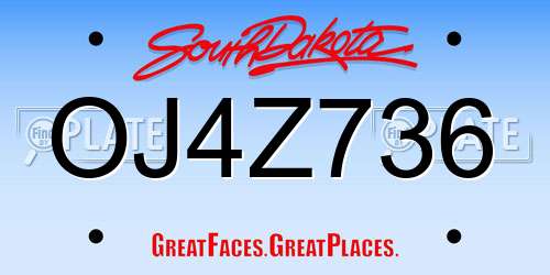 OJ4Z736 South Dakota License Plate
