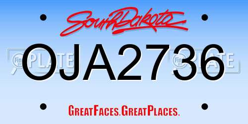 OJA2736 South Dakota License Plate