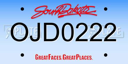 OJD0222 South Dakota License Plate